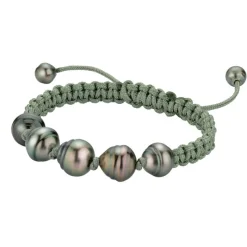Gellner Perlearmbånd-Armbånd, Gronn Makrame Med Tahitiperler