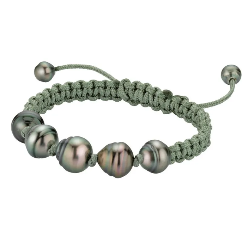 Gellner Perlearmbånd-Armbånd, Gronn Makrame Med Tahitiperler