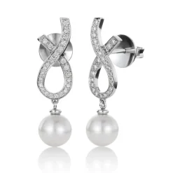 David-Andersen Gulløredobber-Orepynt, Diamanter Og Akoyaperler (7,5-8 Mm)