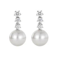 David-Andersen Gulløredobber-Orepynt, Diamanter Og Akoyaperler (8,5-9 Mm)