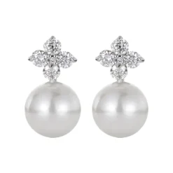 David-Andersen Gulløredobber-Orepynt, Diamanter Og Akoyaperler (8,5-9 Mm)