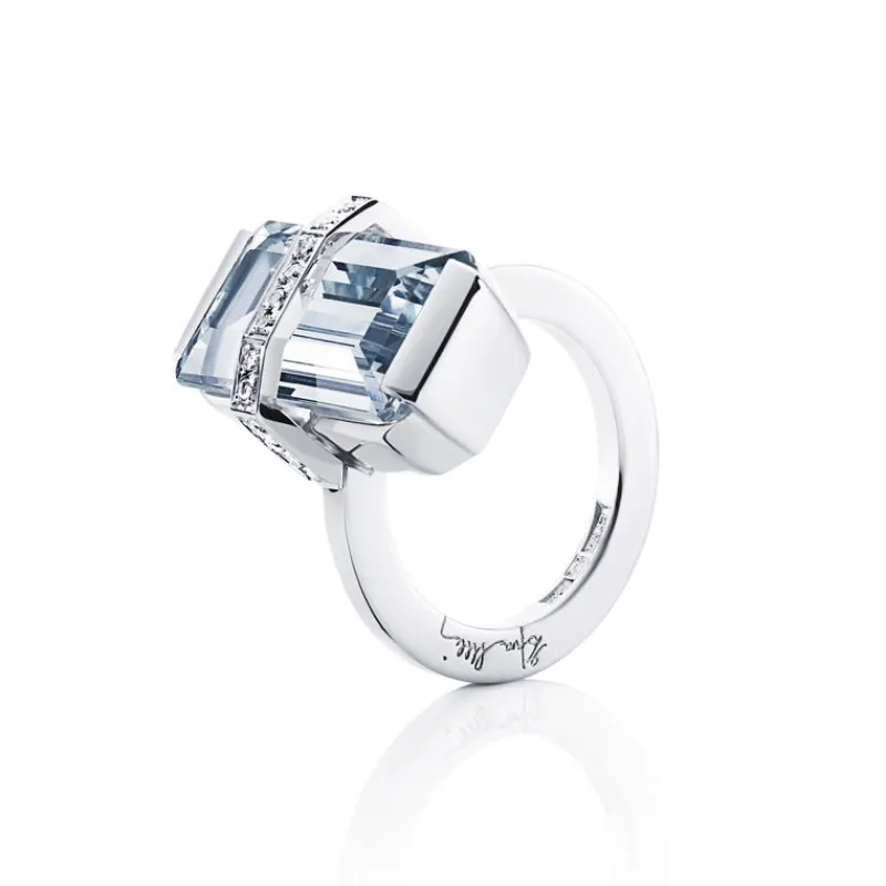 Efva Attling Gullringer-Ring, Bend Over Akvamarin