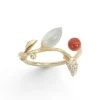 Ole Lynggaard Copenhagen Gullringer-Ring, Blooming Pave Blad Med Rod Korall Og Akvamarin