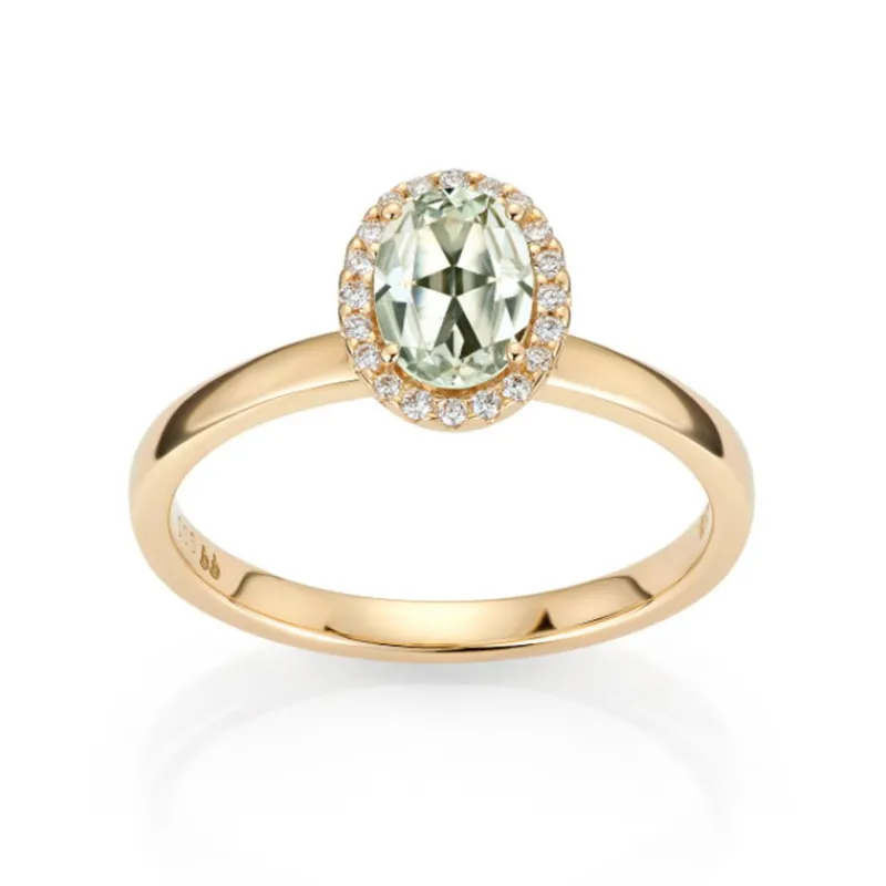 David-Andersen Gullringer-Ring, Gronn Ametyst Og Diamanter